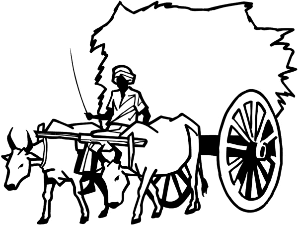 Man with oxen and cart vinyl decal. Customize on line. Transport and Postal 075-0052